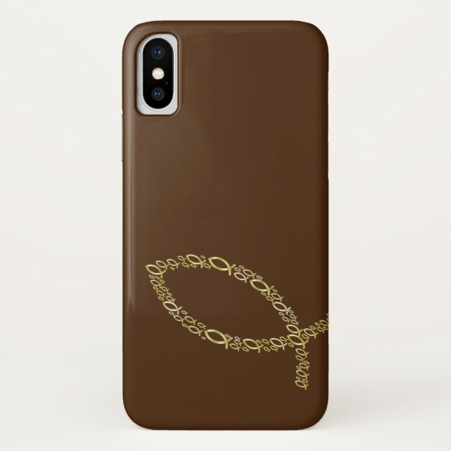 Coques Case-Mate iPhone Symboles chrétiens de poissons sur le brun (Dos)