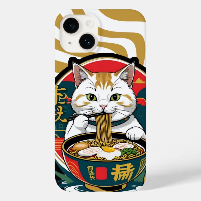 Coques Case-Mate iPhone Sympa Chat Lucky Manger Ramen Bowl Illustration (Verso)