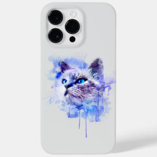 Coque Pour Pour iPhone 14 Pro Max T-shirt à visage de chat en aquarelle vibrante