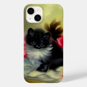 Coque Pour iPhone 14 Tableau vintage de chaton noir et blanc