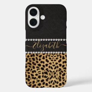 Coque Pour iPhone 16 Tache de léopard Strass Diamants Monogramme PHOTO