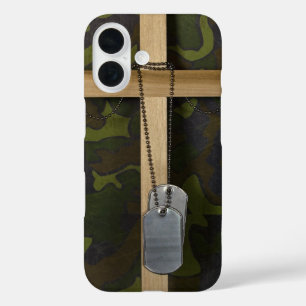Coque Pour iPhone 16 Tags de chien militaire sur une croix
