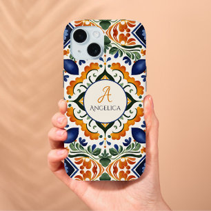 Coque Pour iPhone 15 Talavera Azulejo vintage carreaux mexicains monogr