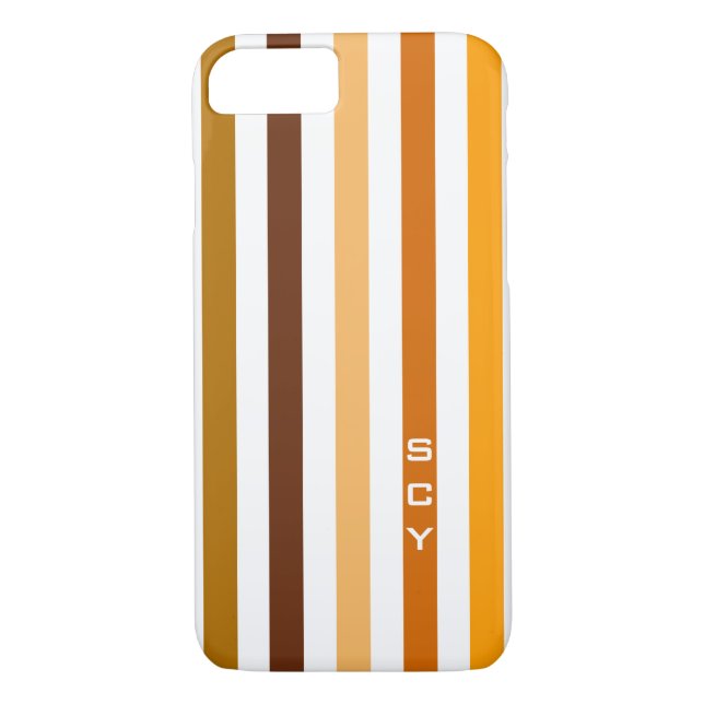 Coques Case-Mate iPhone Tan Brown Orange Vertical Stripes Monogramme (Dos)