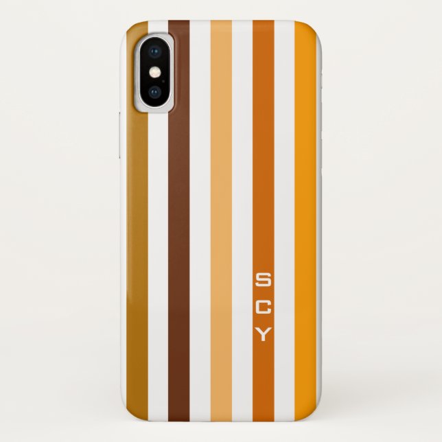 Coques Case-Mate iPhone Tan Brown Orange Vertical Stripes Monogramme (Dos)