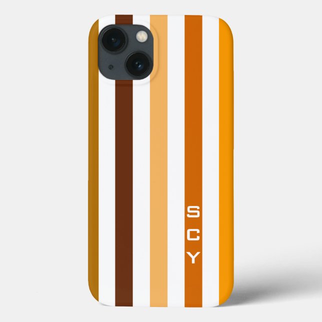 Coques Case-Mate iPhone Tan Brown Orange Vertical Stripes Monogramme (Verso)