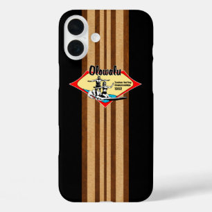 Coques iPhone 16 Plus Tandem Surf Hawaiian Faux Wood Black Surfboard