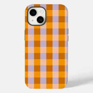 Coque Pour iPhone 14 Tangérine et lavande en vichy chèques