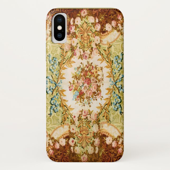 Coques Case-Mate iPhone tapisserie baroque victorienne à fleurs rose (Dos)