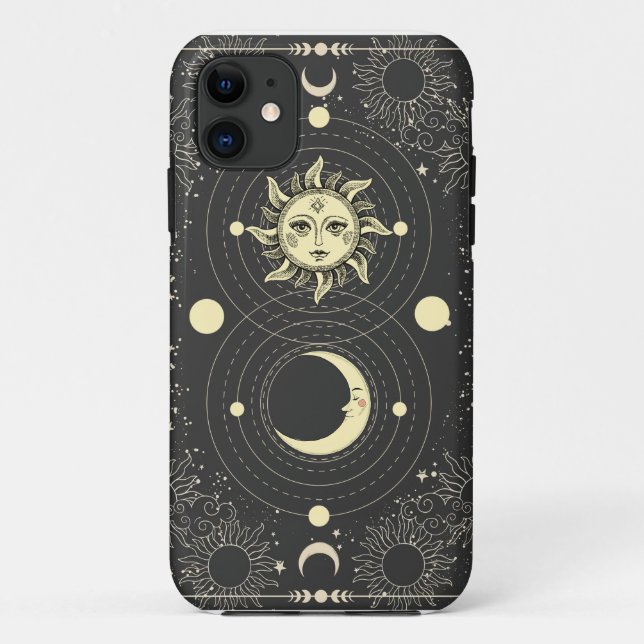 Coques Case-Mate iPhone Tarot foncé esthétique Soleil Lune Nuages (Dos)