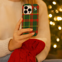 Tartan à carreaux rouge et vert avec monogramme