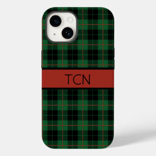 Coque Pour iPhone 14 Tartan à carreaux vert noir et rouge Monogram