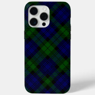 Coque iPhone 15 Pro Max Tartan Black Watch Bleu Vert Carreaux