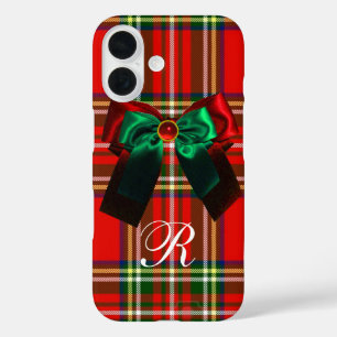COQUE POUR iPhone 16 TARTAN ÉCOSSAIS ET ROUGE GREEN BOWS NOËL PARTI