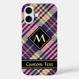 Coque Pour iPhone 16 Tartan mauve, or et bleu