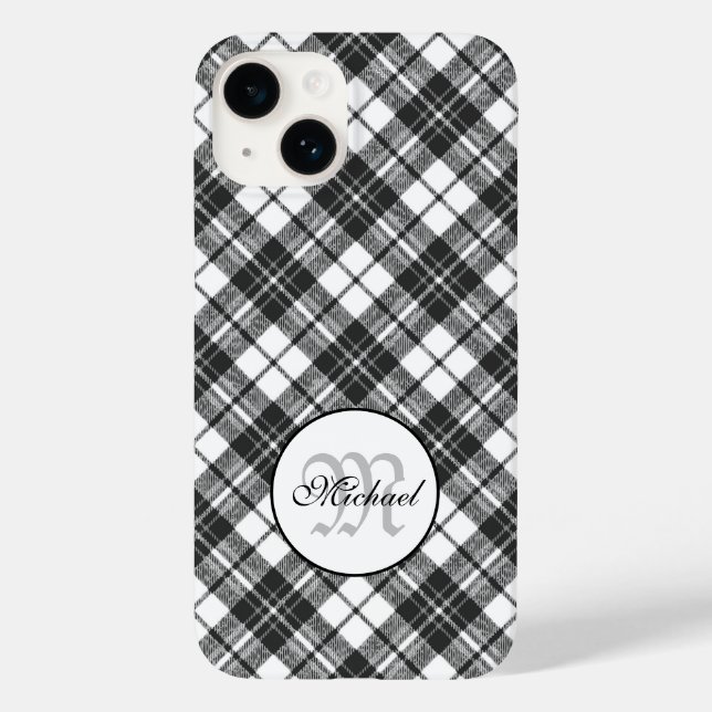 Coques Case-Mate iPhone Tartan motif Noël noir blanc Monogramme (Verso)