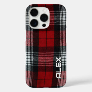 Coques iPhone 16 Pro Tartan noir et blanc rouge - Tissu plaqué classiqu