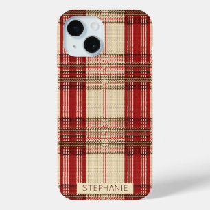 Coque Pour iPhone 15 Tartan rouge classique et noir - Rustique tissé 2