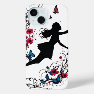 Coque Pour iPhone 15 Tatouage Art Style fille avec papillons et fleurs