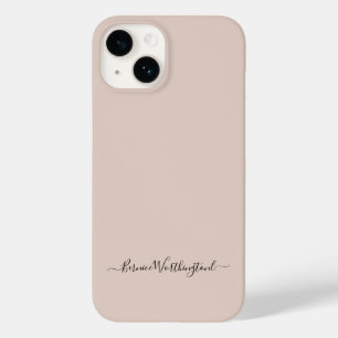 Coque Pour iPhone 14 Taupe Neutre Simple Minimaliste Script Nom personn
