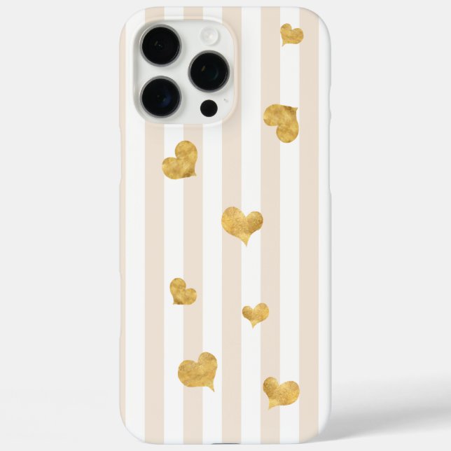 Coques Case-Mate iPhone Taupe Tan Beige Bande Or Coeurs (Verso)