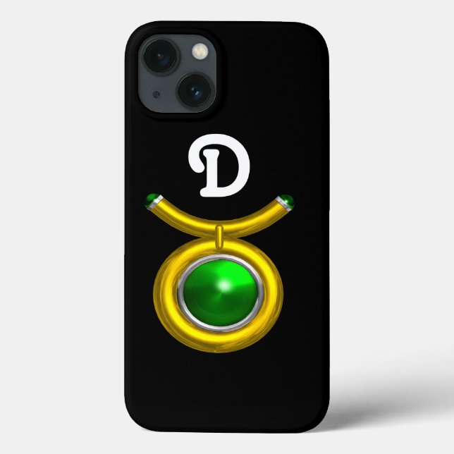 COQUES Case-Mate iPhone TAURUS /OR, ÉMERAUDE VERT ZODIAC JEWEL MONOGRAMME (Verso)