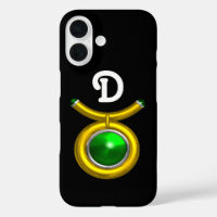 TAURUS /OR, ÉMERAUDE VERT ZODIAC JEWEL MONOGRAMME