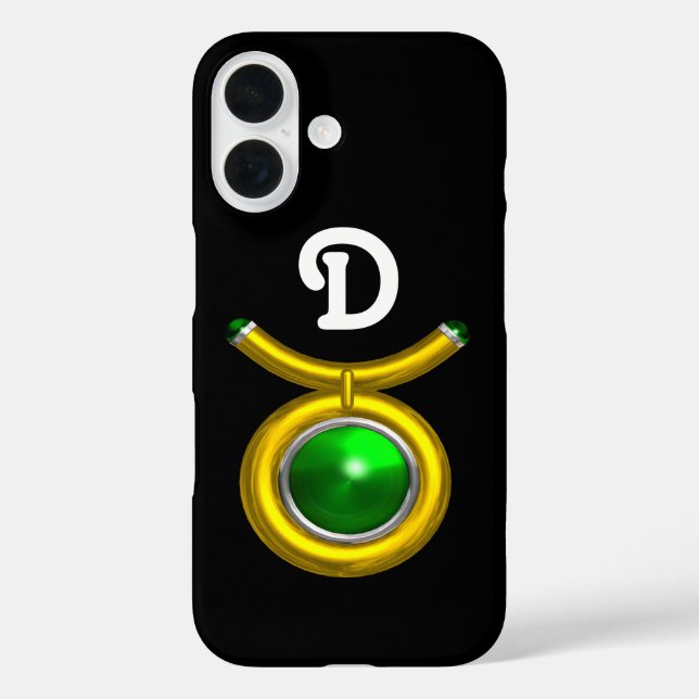 COQUES Case-Mate iPhone TAURUS /OR, ÉMERAUDE VERT ZODIAC JEWEL MONOGRAMME (Verso)