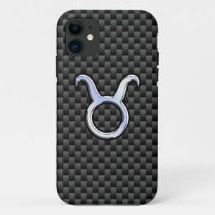 Coques Pour iPhone Taurus Zodiac Sign on Charcoal Carbon Fiber Print