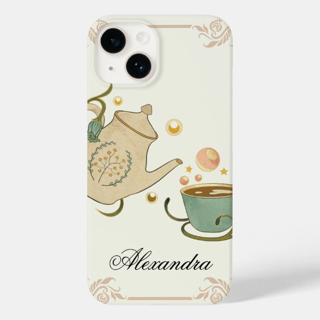 Coques Case-Mate iPhone Tea Time, Art Graphique Beige, Inspiré Floral (Verso)