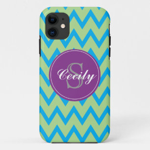 Coques Pour iPhone Teal, chaux, caisse pourpre du monogramme iPhone5