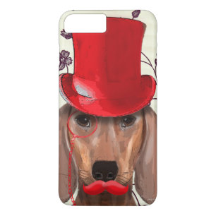 Coque iPhone 7 Plus Teckel avec le casquette d'agrostide blanche