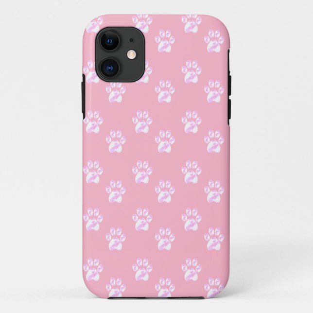 Coques Case-Mate iPhone Tendance mignon pattes blanches sur rose (Dos)