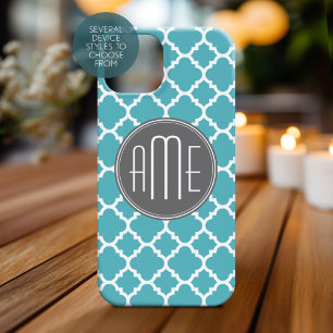 Coque Pour iPhone 15 Tendance Quatrefoil Motif Custom Triple Monogramme