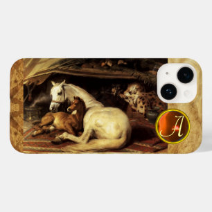 Coque Pour iPhone 14 TENTE ARABE AVEC HORSE Orange Agate Gem Monogram