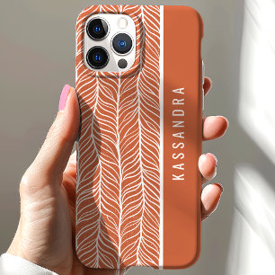 Coque Pour iPhone 15 Terracotta Et Nom Personnalisé En Chevron Blanc