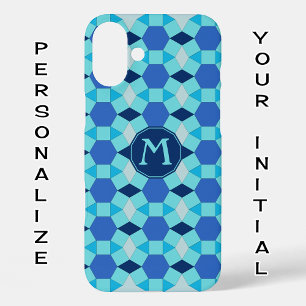 iPhone 16 Plus Case Tessellation de tuiles bleu monogramme