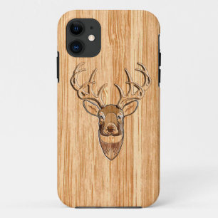 Coque iPhone 11 Tête de cerf à queue blanche Décor de style grain 