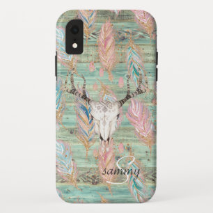 Case-Mate iPhone Case Tête de cerf en bois turquoise occidental rustique
