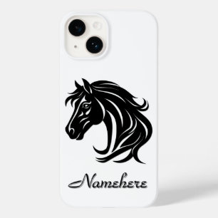 Coque Pour iPhone 14 Tête de cheval noir magnifique avec nom