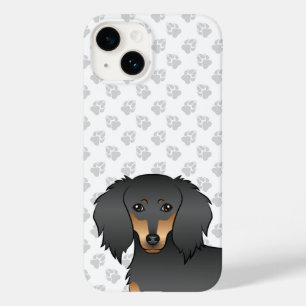 Coque Pour iPhone 14 Tête de chien de Dachshund à cheveux longs et noir