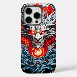 Coques iPhone 16 Pro Tête de dragon mythique de la flamme rouge