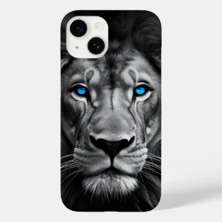 Coque Pour iPhone 14 Tête de lion gras avec yeux bleu rayonnant - iPhon
