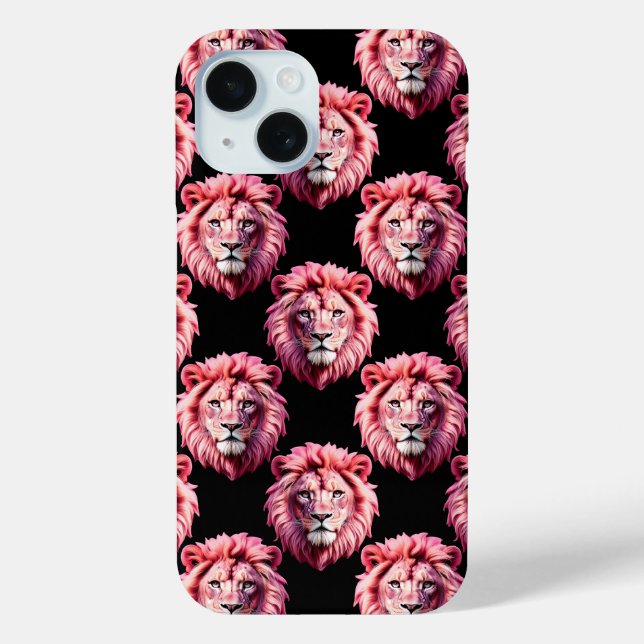 Coques Case-Mate iPhone Tête de lion rose motif animal design - Noir  (Verso)