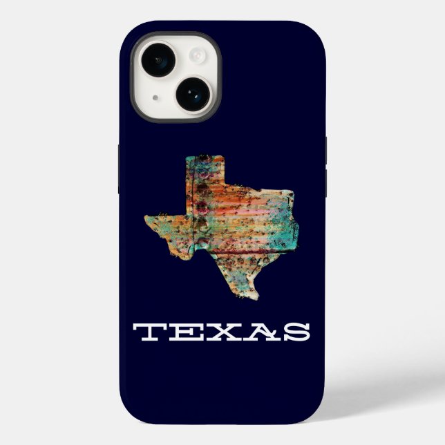 Coques Case-Mate iPhone Texas Map Rustic Bois Style sur Bleu (Verso)