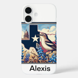Coque Pour iPhone 16 Texas Northern Mockingbird et Bluebonnet Flower