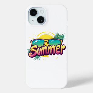 Coque Pour iPhone 15 Texte d'été - Lunettes de soleil d'été colorées