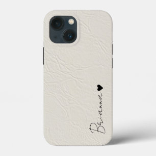 Case-Mate iPhone Case Texte en cuir ivoire écriture coeur minimaliste