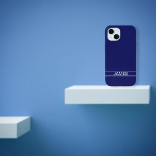 Coque Pour iPhone 15 Texte personnalisable   Bold Modern Navy bleu & bl