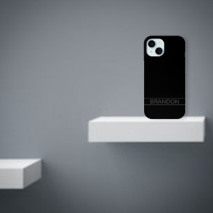 Coque Pour iPhone 15 Texte personnalisable   Gras moderne noir et gris 